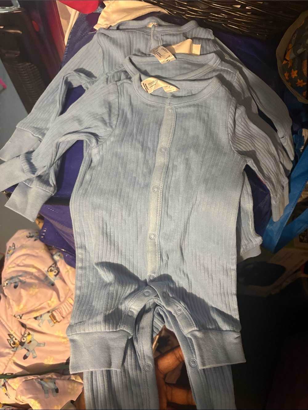 Light Blue Ribbed Baby Footie One-Piece